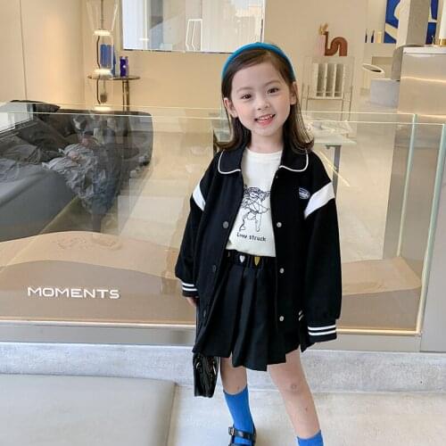 MILA CHOU 2021 Colorblocking Over Size Turn-down collar Girls Jacket kids coats For Spring Autumn girls Baseball Uniform 2-8Y