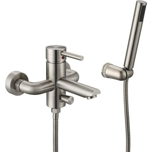 Brushed Brass classic single lever bathroom bathtub faucet set with handheld shower head ABS plastic holder 1.5m hose