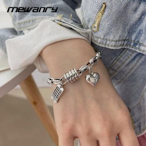 Mewanry 925 Sterling Silver Thick Chain Bracelets 2021 Trend Punk Vintage Love Heart Abacus Tassel Party Jewelry Gifts Wholesale