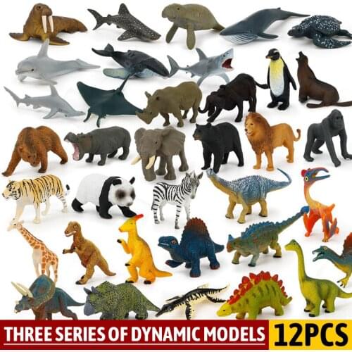 12pcs Mini Animal Model Simulation Dinosaurs Marine Animals Wildlife Animals World Model Educational Toy Boys Gifts