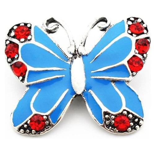 New Arrived 3pcs Enamel Bule Butterfly Crystal Snap Button Charms Fit 18mm Ginger Snap Button Bracelet Necklace DIY Jewelry
