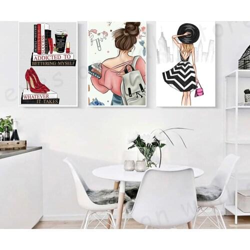Fashion Books High Heels Poster Girls Background Print on Canvas Art Painting Wall Modern Image Living Room Girl Home Decor