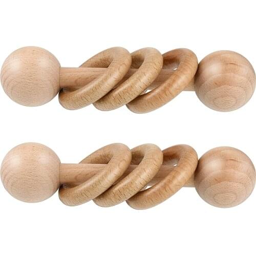 Natural Wooden Rattle Beech Wood Ring Molar Teether Ring Mobile Rattle Toy Grasp Shake Toy Montessori Inspired Rattle for Babies