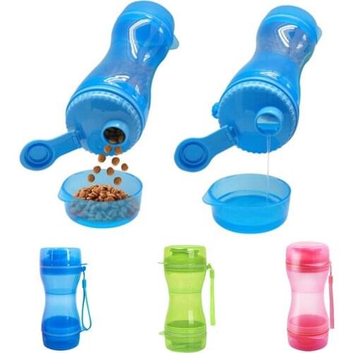 Portable 2 in 1 Pet Folding Water Bottle Food Container With Folding Silicone Pet Bowl Outdoor Travel Dog Cat Feeder Cup Bowl