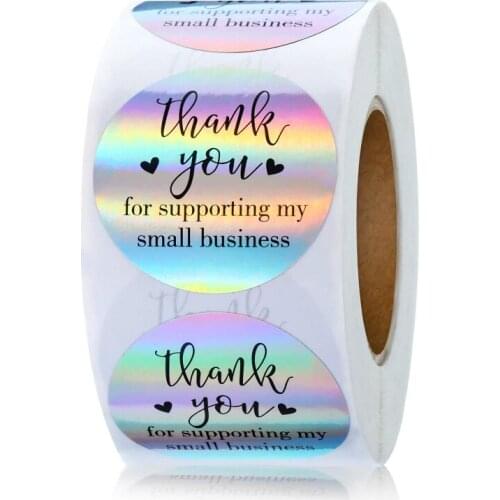 L Size 3.8cm/1.5inch Rainbow Laser Thank You Sticker Supporting My Small Business for Gift Package Wrapping Arts Crafts Labels