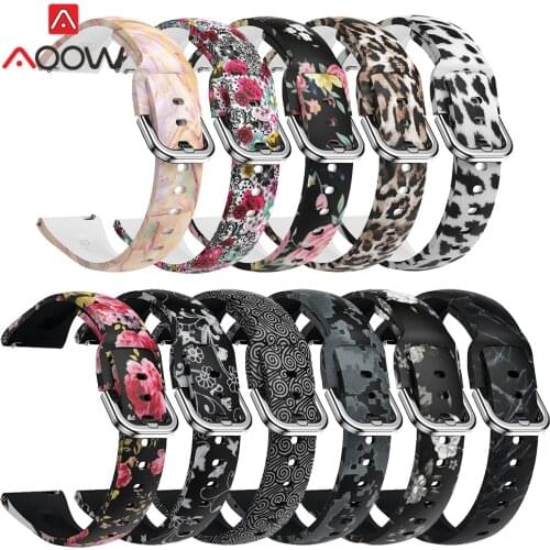 20mm Flower Printed Silicone Sport Strap Waterproof Slim Replace Bracelet Band for Samsung Galaxy Watch Active2 42mm Amazfit bip