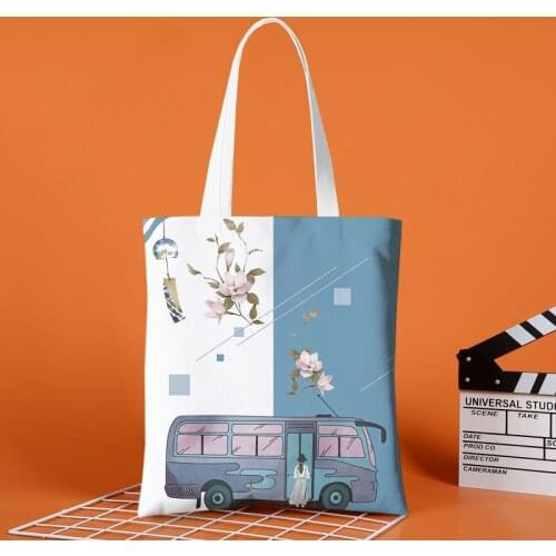 Student Korean small fresh canvas bag female Japanese shoulder bag large-capacity bag all-match printing canvas bag
