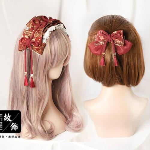 Spring Festival Red Hair Accessories Headwear Original Handmade Bow Lolita Hair Clip