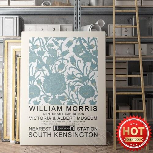William morris Exhibition Museum Poster, william centenary exhibition Prints, morris Vintage Art Flower pattern Wall Picture