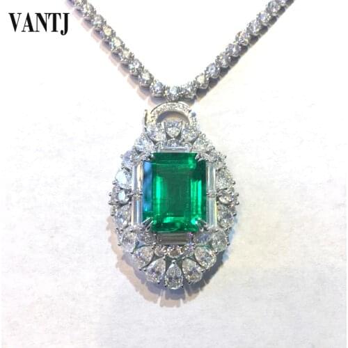 VANTJ Real 10K Gold Lab Created Colombia Emerald Pendant Necklace Lab Grown Emerald Moissanite Fine Jewelry Women Party Gift