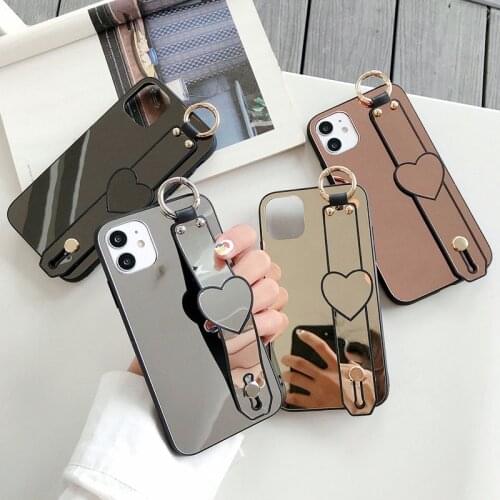 Wrist Strap Mirror Phone Case For iPhone 11 11Pro Max XR XS Max X 7 8 Plus 11Pro SE 2020 Makeup Mirror Stand Holder Back Cover