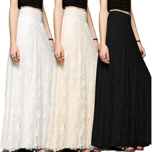 Women Lace Maxi Long Skirt Elastic waist Tulle Skirt Elegant Lady Hollow Out Lace Bridesmaid Ball Skirts Womens Skirts