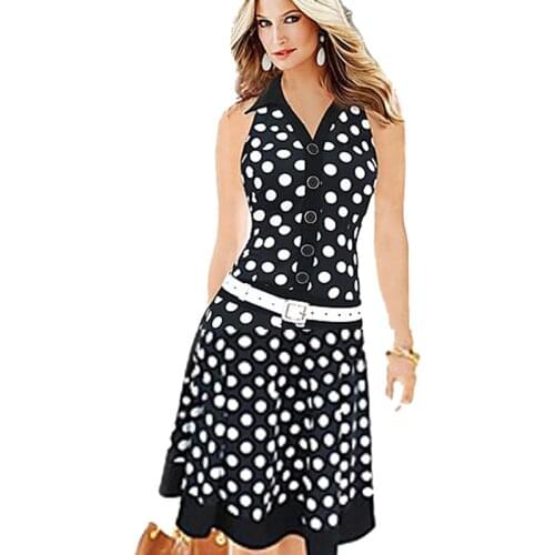 2021 Women Summer Dresses Fashion Print Dot Without Belt American Country Style Casual Summer Dresses High Street Sleeveless