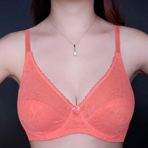 MELIYUU Unlined Lace Bra For Women Adjusted-Straps Underwire Embroidery Floral Bralette Sexy Lingerie Shrimp Pink Brassiere BH