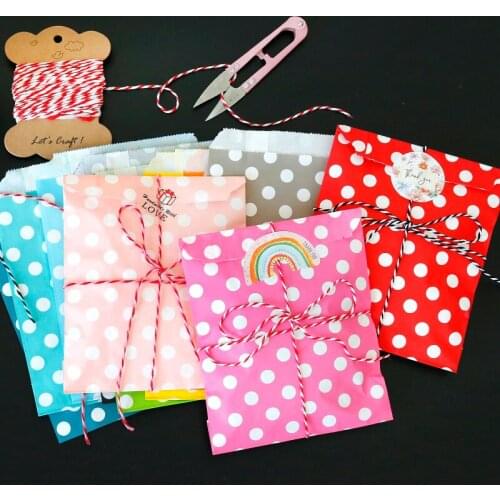 20pcs Mix Design Candy Cookie Bags Colorful Dot Stripe Kraft Gift Bags Wedding Birthday Party Favor Bag DIY Gift Packaging Bag