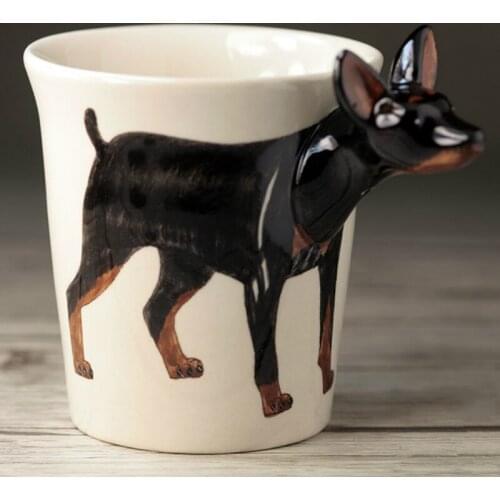 300ml 3D dog cup Hand drawn animal coffee mug Cute cartoon Dubin ceramic cup Creative single layer ceramic mug
