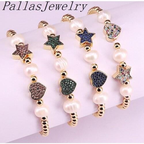 5Pcs Cz Micro pave Spacer connector with Freshwater Pearl and Copper Beads Elegant Bracelets handmade jewelry Fashion For Ladie