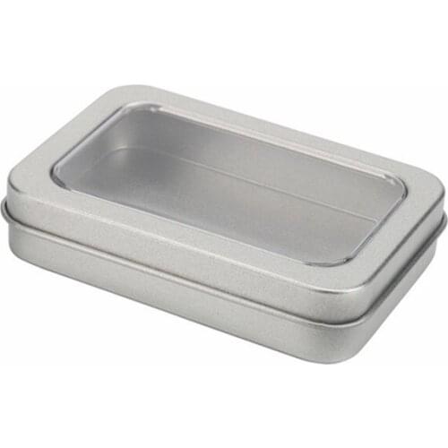 88*60*18mm Silver Tin Storage Box Clear Window Top Metal Containers Electronic Class Products Packaging Box Quality Storage Case