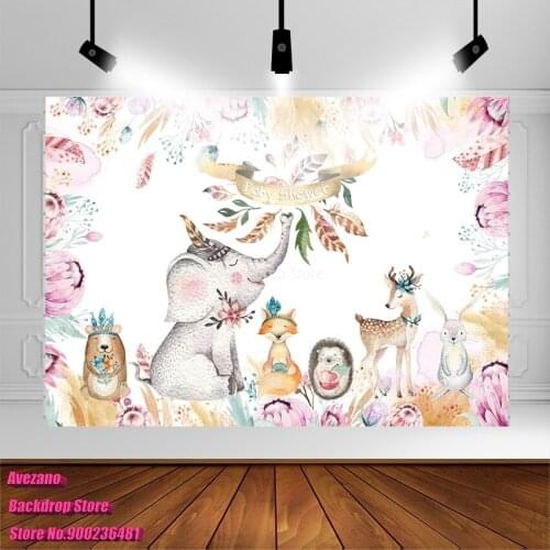Avezano Baby Shower Woodland Safari Jungle Photography Background Newborn Photo Studio Fawn Elephant Fox Theme Party Backdrop