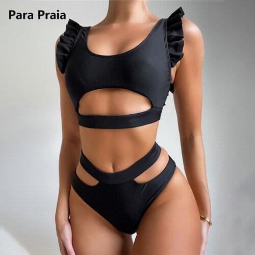 Para Praia 2021 New Summer Flounced Push Up Bikini Set High Waist Swimsuit Sexy Cut Out Swimwear Women Female Bathing Suit