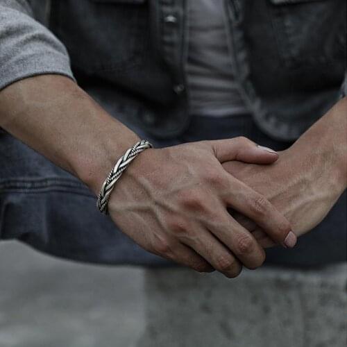 Trendy Retro Antique Copper Twisted Woven Bracelet Personality Opening Adjustable All-match Men Bracelet Jewelry Gift