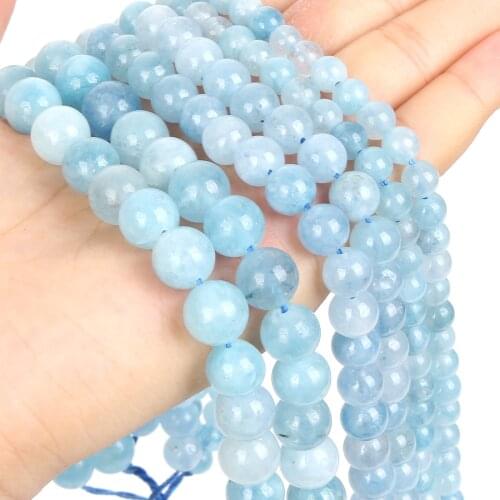 Natural Stone Beads Aquamarines Quartz Round Loose Beads For Jewelry Making DIY Bracelets Necklace Accessories Beads 6/8/10MM