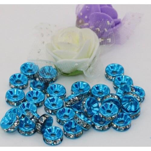 High grade 6 8 10 12mm 30pcs blue rondelle abacus spacers beads rhinestone crystal accessories fashion jewelry findings B2814