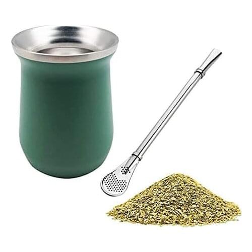 Yerba Mate Cup 230ML Yerba Mate Gourd Modern Balibetov Stainless Stee with Bombilla Straw & Straw Cleaner | Double-Walled