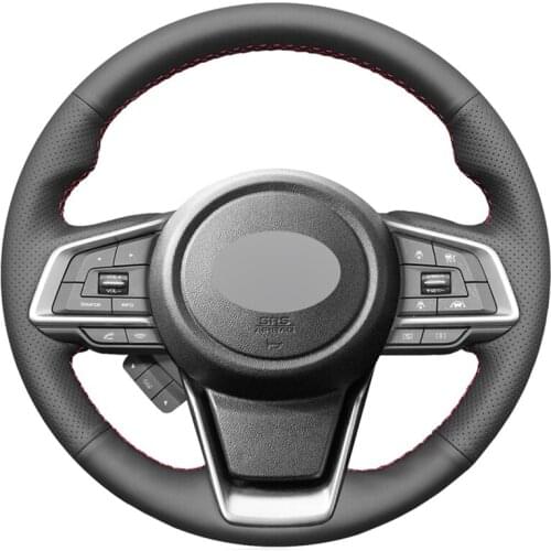 Black PU Faux Leather DIY Hand-stitched Car Steering Wheel Cover for Subaru Forester 2019 Ascent 2019 Crosstrek 2018-2019