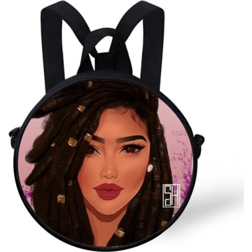 ELVISWORDS Black Pretty Girl Print Circle Crossbody Pack Girls Mini Round Bag Women Shoulder Bags Customize Lady Small Backpacks