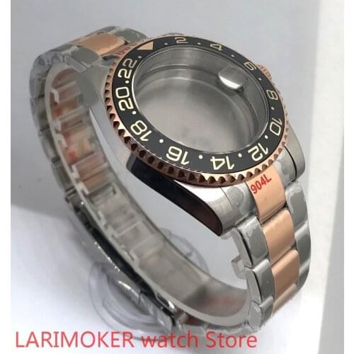 Sealed back cover 904L stainless steel rose gold strap bracelet with 40mm sapphire glass ETA NH36 MH35 case bezel yellow black