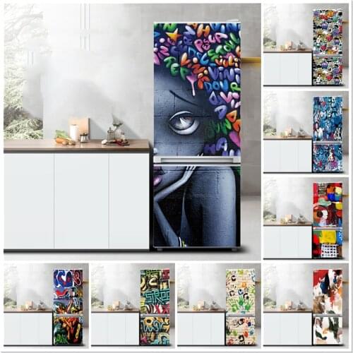 Letter Girl Art Graffiti Fridge Door Sticker Kitchen Decoration Wallpaper For Refrigerator Vinyl Self Adhesive Freezer Covering