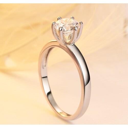 Classic Engagement Wedding Ring 6 prong With White Zirconia CZ Finger Rings For Woman S925 Sterling Silver Fine Jewelry