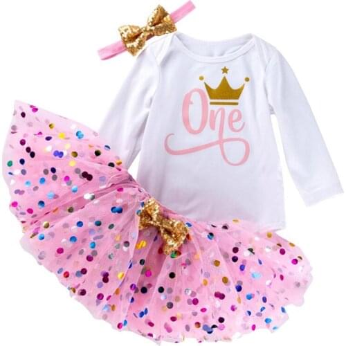 Newborn Baby Girls Clothes Set Girl Spring First Birthday Baptism Christening Princess Clothing Suit Skirt+Bodysuit+Headband Set