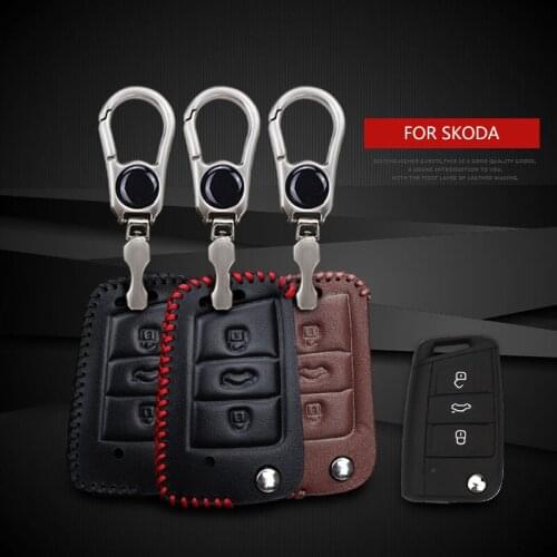 Leather Car Key Case Cover for Skoda Octavia 1 2 3 RS A5 Yeti Superb 2 3 Rapid Fabia 3 2 Karoq Kodiaq Keyring Chain Accessories