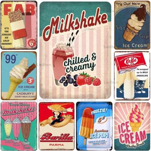 Ice Cream Cone Metal Tin Sign Retro Metal Plaque Restaurant Dessert Shop Wall Decoration Art Poster Wall Sticker Iron Painting