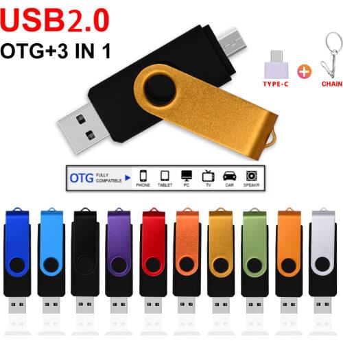 Metal 3 IN 1 Pen Drive 64GB 32GB Cle Usb Flash Drive 16GB 8GB OTG Type C Pendrive 128GB Memoria Usb Stick 4GB Flash Usb 2.0 Key