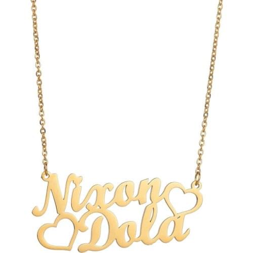 Fashion Custom Stainless Steel 2 Name Heart Necklace For Women Personalized Letter Gold Color Choker Necklace Gift