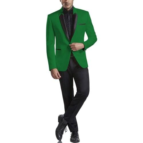 Custom Made Men Suits Green and Black Groom Tuxedos One Button Groomsmen 2 Pieces Wedding Best Man ( Jacket+Pants+Tie ) C997