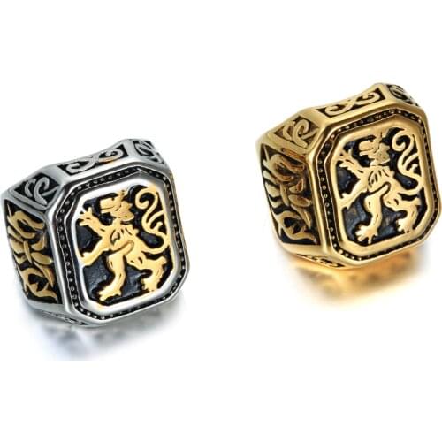 Totem team emblem European and American mens retro stainless steel ring jewelry