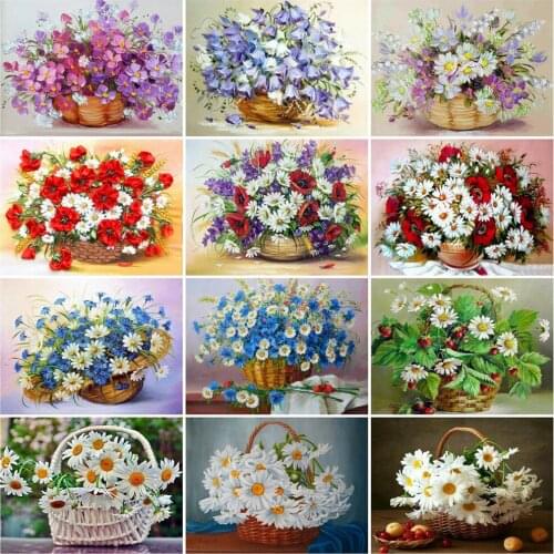 HUACAN DIY Frame Picture By Numbers Daisy Flower Landscape HandPainted Wall Art Paint By Number Poppy Decoration