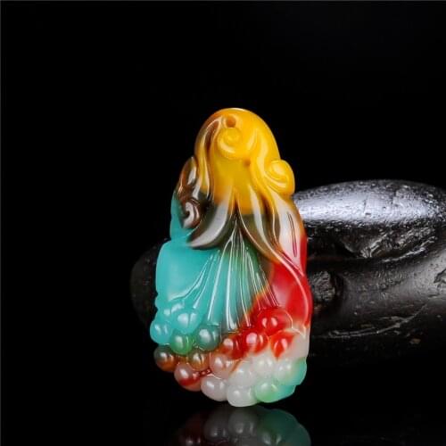 Natural Colour Jade Magnolia Flower Pendant Necklace Jadeite Chinese Hand-Carved Fashion Charm Jewellery Amulet Men Women Gifts