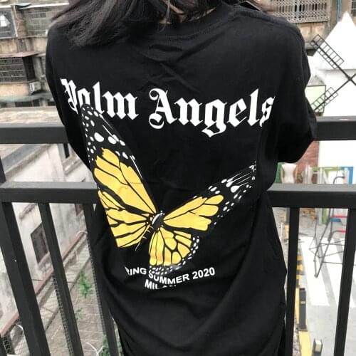 New Palm Angels back big butterfly letter printing men women short-sleeved round neck T-shirt
