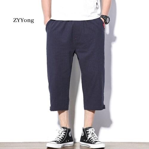 2020 Summer New Loose Large Size Mens Solid Color Comfortable Cropped Pants Trend Casual Pants, Sizes M, L, XL, 2XL, 3XL, 4XL