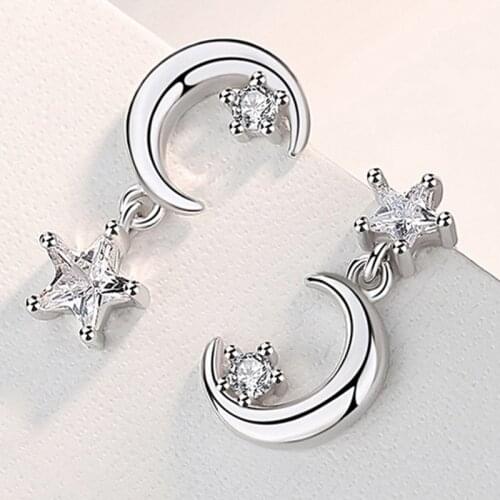 New Moon Stud Earrings Korean Star Asymmetrical Earrings Short Womens Tassel Earrings