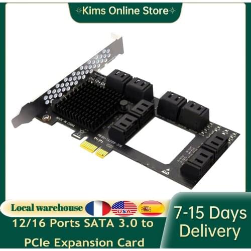 12/16 Ports SATA 3.0 to PCIe Expansion Card with Low Profile Bracket PCI Express Adapter for HDD PCIE SATA Riser Card Reader Min
