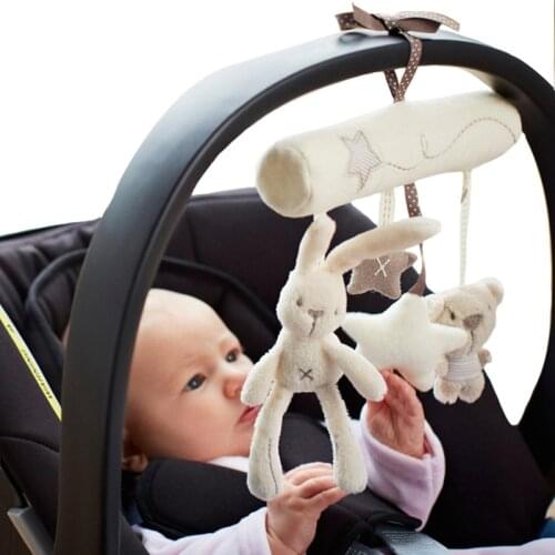 Hanging Bed Baby Infant Hand Bell Rattles Safety Seat Rabbit Bear Music Plush Toy Multifunctional Stroller Plush Toys Gifts