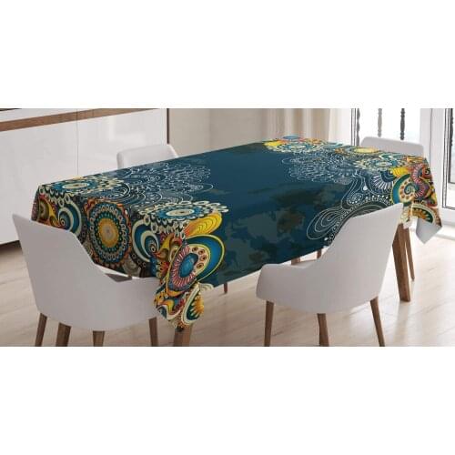 Psychedelic Floral Bizarre Design Vintage Ornaments Leaves Paisley Pop Art Mandala Print Table Cover for Dining Room