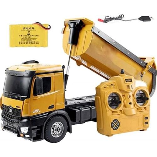 1573 RTR 2.4GHz 10 Channel 1:14 Remote Control RC Truck Dump Self-discharging Metal Auto Demonstration LED Light RC Toy