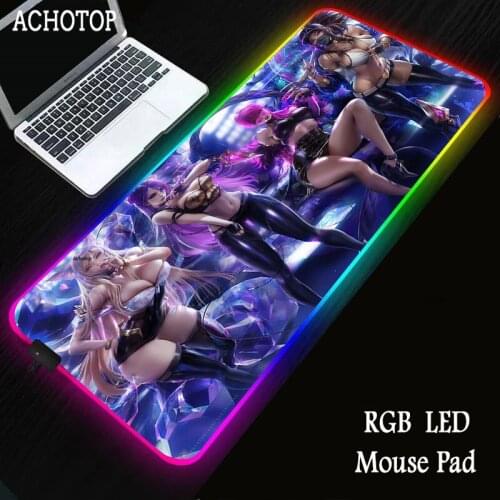 RGB Glowing Mouse Pads LOL Ahri Hero Sexy Picture Desk Pads Durable Waterproof for PC Laptop Keyboard Mice Pad for Gamer Gaming